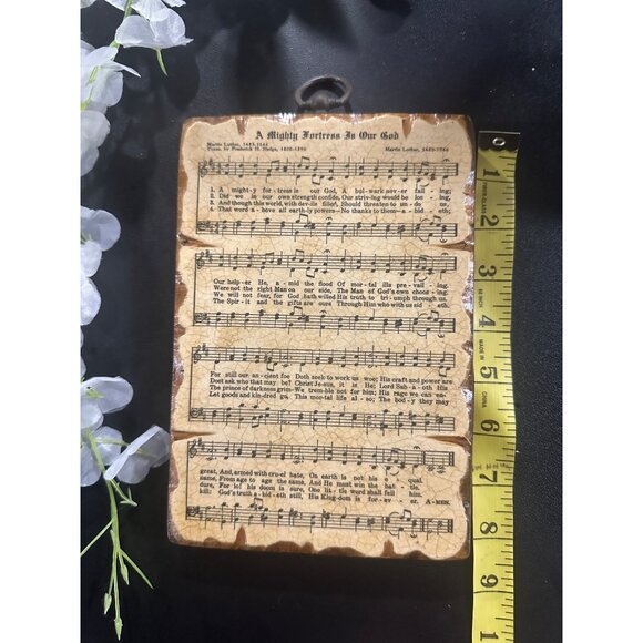 Vintage Wooden Wall Plaque A Mighty Fortress Is Our God  Hymn Sheet Music Decor - Picture 5 of 5